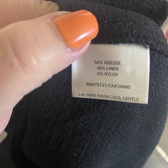 Eileen Fisher Black Linen Blend Cropped Wide Leg Casual Pant Elastic Waist Sz M - Picture 5 of 7